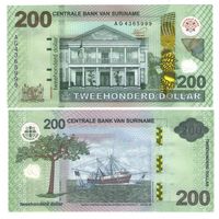 Суринам 200 долларов 2024 год UNC