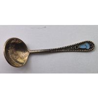 Серебряная ложечка  СССР. для соли. 875 проба. Миниатюрная. золочение . горячая эмаль..