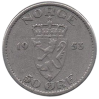 Королевство Норвегия. 50 эре 1953.