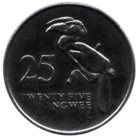 Республика Замбия. 25 нгве 1992. Фауна. Птица - носорог.