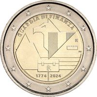 2 евро 2024 Италия, 250 лет Финансовой гвардии, UNC из ролла