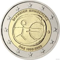 2 евро 2009 Греция 10 лет монетарной политики ЕС UNC из ролла