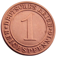 Германия, Веймарская республика, 1 рейхспфенниг 1936 года (А), сост. Unc, копна пшеницы, KM #37