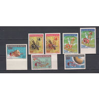 Космос. Гвинея. 1965. 7 марок с надпечатками б/з. Michel N 525.528.529.530.531+2 некаталогизированные (- е)