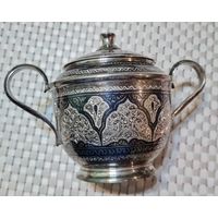 Сахарница с крышкой, серебро 875, 242 г.