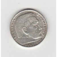 Монета 5 марок 1936 года. Гинденбург. Германия. Серебро.