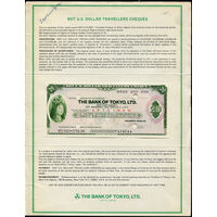 Дорожный чек 20 долларов Образец Банк Токио Япония