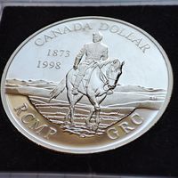 1 доллар Канады 1998 года. 125 лет Канадской королевской конной полиции . Серебро.