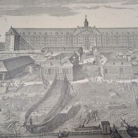 Верфь Остъ-Индской компании. Энциклопедическая гравюра . 22х20см. Спб.19-нач.20в.