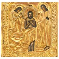 Икона в окладе Крещение Господне латунь золочние сер. XIX в. 31,3 x 26,5 см.