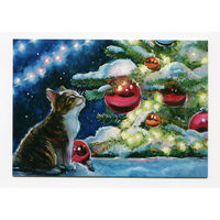 Открытка. С новым годом! Ёлочка. Фауна. Животные. Котики. Серый котенок. Игрушки на ёлке. Худ. С.Шамшурина (чистая)