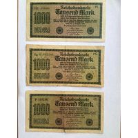 Германия 1000 марок 1922 г. Кайзеровская империя. Лот из 8 банкнот с разными номерами-0801