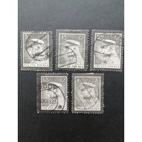 Польша 1935 Полная серия марок "Траурный выпуск по случаю смерти маршала Юзефа Пилсудского" (гашение без клея с наклейками) Mi.294-298 каталог 10.00 евро