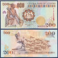 Лесото, 200 малоти 2001 г, P-20b (D, Король Мошоэшоэ I, пастухи, овцы), UNC