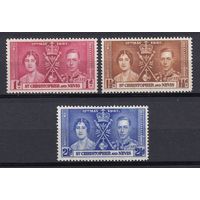 6.BrKS. Великобритания. Колонии. Сент Кристофер и Невис. Коронация Георга VI и Елизаветы. 1937 г. Полная серия. Mi.##69-71.