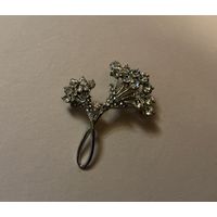 Брошь Белые стразы Букет Англия клеймо винтаж