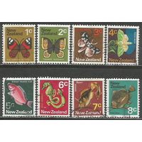Новая Зеландия. Бабочки и рыбы. 1970г. 8 марок.