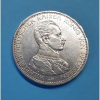 Германия. 1913 год. 5 марок. Вильгельм II. Мундир. Серебро