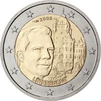 2 евро 2008 Люксембург Замок Берг UNC из ролла