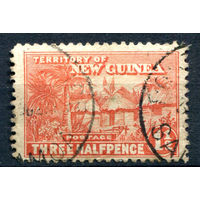 Британские колонии - Новая Гвинея - 1925/28г. - деревня и пальмы, 1 1/2 P - 1 марка - гашёная [Mi 41]. #3-WB-86-A-1