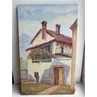 Голландия холст масло женщина 2 этажный дом подпись