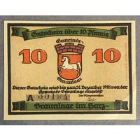 Нотгельд 10 пфеннигов 1921 год. Браунлаг. Веймарская республика.