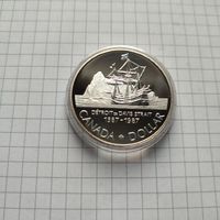 1 доллар Канады 1987 года .400 лет открытию пролива ДейвисаСеребро. Пруф.
