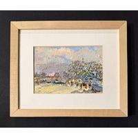 Хмелевский В.В "Пейзаж", картон, масло. Размер с рамой и паспарту 30х24,5 см.