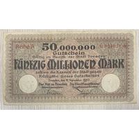 Банкнота 50 миллионов 1923 год. Дрезден. Веймарская республика. С рубля без МЦ.