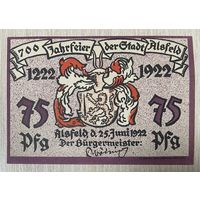 Нотгельд Альсфельд 75 пфеннигов 1922 год. Веймарская республика
