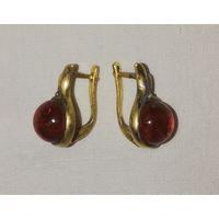 Серьги старые, Янтарь, позолота, СССР