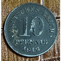 Монета 10 пфеннигов 1916 год. Германская империя.