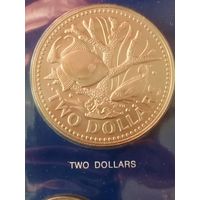 27. Распродажа. Барбадос 2 доллара 1974 г. Редкая!!! Тираж 3 708! Из набора. ВUNC!