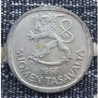 Финляндия 1 марка 1966 года, S, АU. Серебро! Сторгуй за свою цену, предложи обмен!