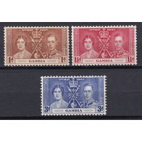 17.BrKS. Великобритания. Колонии.  Гамбия. Коронация Георга VI и Елизаветы. 1937 г. Полная серия. Mi.##120-122.