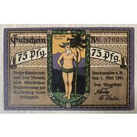 Нотгельд Нордхаузен 75 пфеннигов 1921 год. Веймарская республика