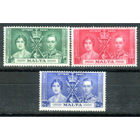 Британские колонии - Мальта - 1937г. - коронация короля Георга VI и королевы Елизаветы - 3 марки - полная серия, MLH, MH, 1 марка с незначительным дефектом клея [Mi 173-175]. #2-Bc-D-KS-4