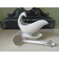 Старинный соусник с ложкой, орел, патриотика фарфор Германия, конец 19-начало 20 века.