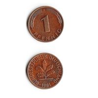 1 пфенниг Германия 1981 года(D)