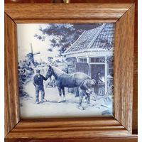 Плитка старинная, декоративная в рамке. Голландия. Роспись.