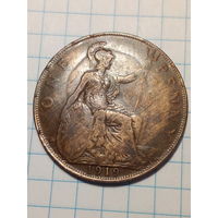 1 пенни Великобритания 1919 год...брак...