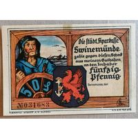 Германия 50 пфеннигов 1921 г Свинемюнде/Швайнемюнде (Swinemunde) (без даты), 1306.1b, UNC, редкая