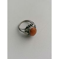 Кольцо серебро 875 пр звезда с янтарем, торги с Рубля