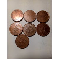 2 евроцента Сборный лот . 7 шт. без повтора по странам.
