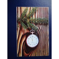 С Новым годом!  1972 г.  Часы, доска.  двойная.  чистая.