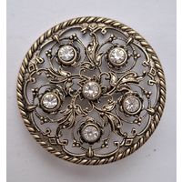 Брошь ажурная с кристаллами. Мельхиор. 70-е годы,  Германия