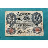 Германия Имперская банкнота 20 марок 1914 года N-6750990 Водяной знак тип Wertzahl "20" und "Mark"
