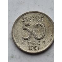 50 эре 1961 года Швеция. Серебро 400. Монета не чищена. 45220