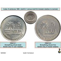 РЕСПУБЛИКА КУБА 5 СЕНТАВО 1981. ФАУНА. МОЛЛЮСК. ВЫПУСК НАЦИОНАЛЬНОГО ИНСТИТУТА ТУРИЗМА. Тип с толстыми буквами и цифрой 5