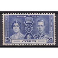 24.BrKS. Великобритания. Колонии.  Кипр. Коронация Георга VI и Елизаветы. 1937 г. 2 1/2Pia.  Mi.#135.